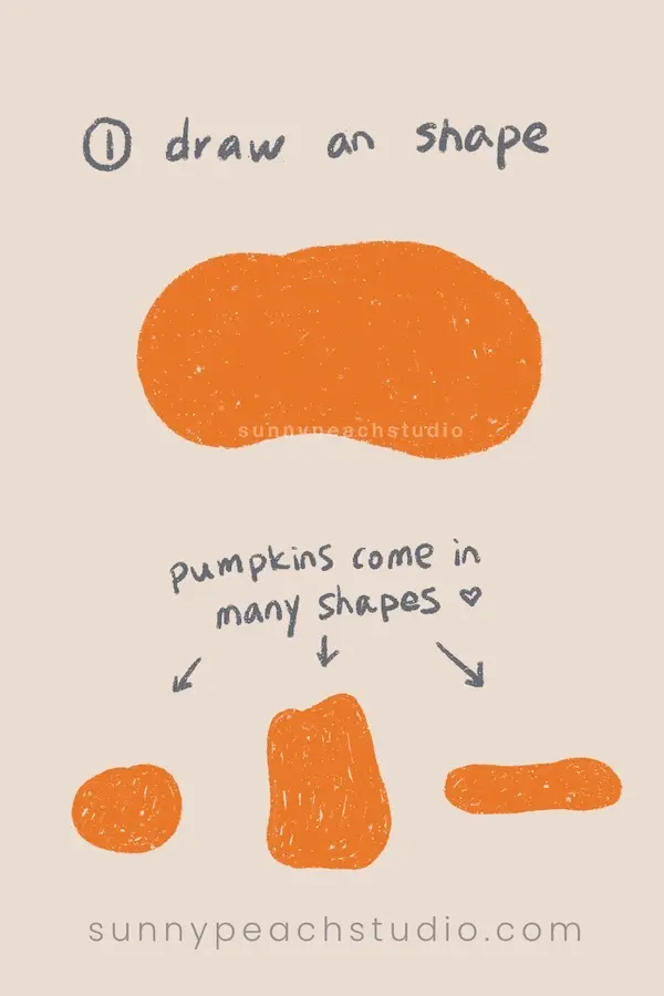 Step 1 of drawing a cute pumpkin face, starting with a simple pumpkin shape