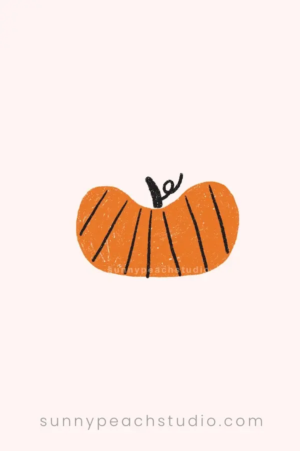 Step 2 of drawing a simple pumpkin, adding section lines, a stem, and a curly vine