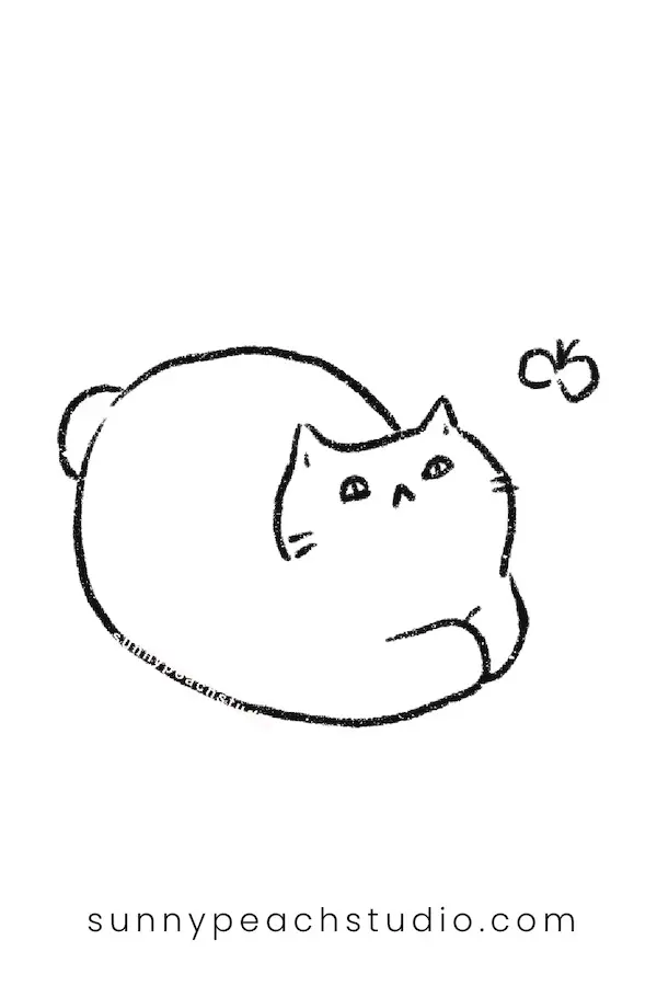 Cute round cat looking up at a small butterfly