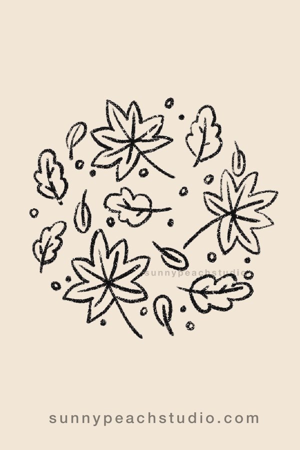 Outline drawing of cute falling autumn leaves
