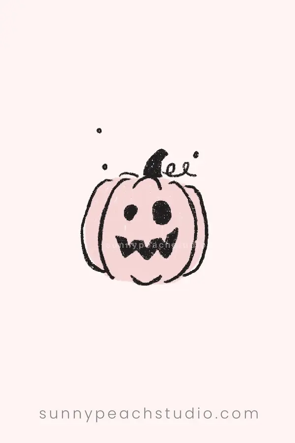 Cute pink jack-o'-lantern drawing with oval eyes and a zigzag smile