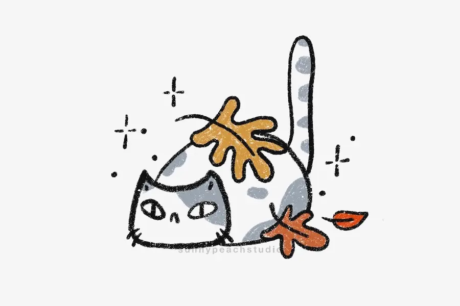 How to Draw a Cat Playing with Fall Leaves – Easy Step-by-Step Tutorial