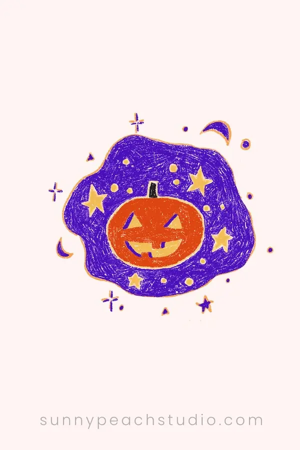 Finished glowing orange jack-o-lantern on a purple night background