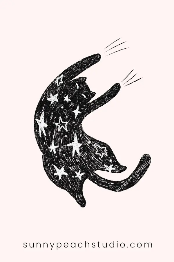 Black cat filled with stars and a galaxy-inspired pattern