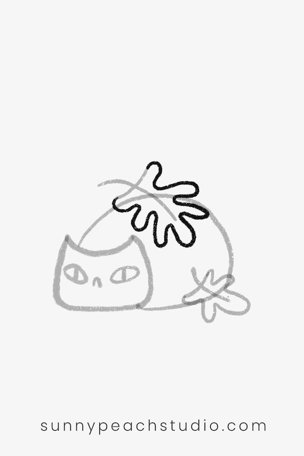 Drawing a fall leaf resting on the cat's back