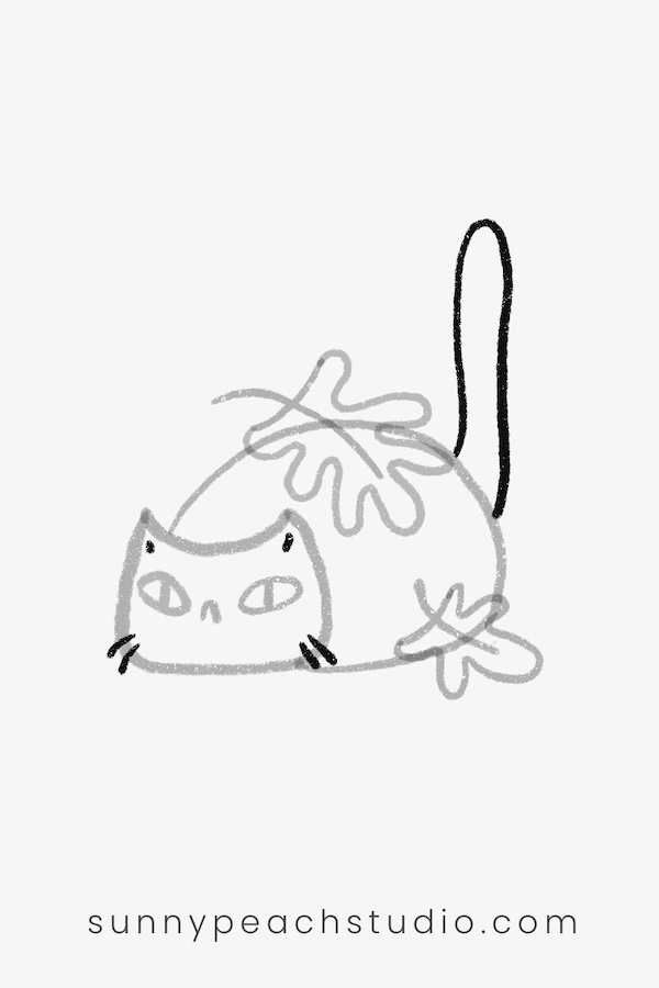 Adding the cat's tail, whiskers, and ear details