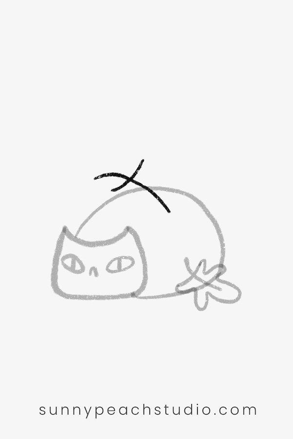 Drawing guide lines for a leaf on the cat's back