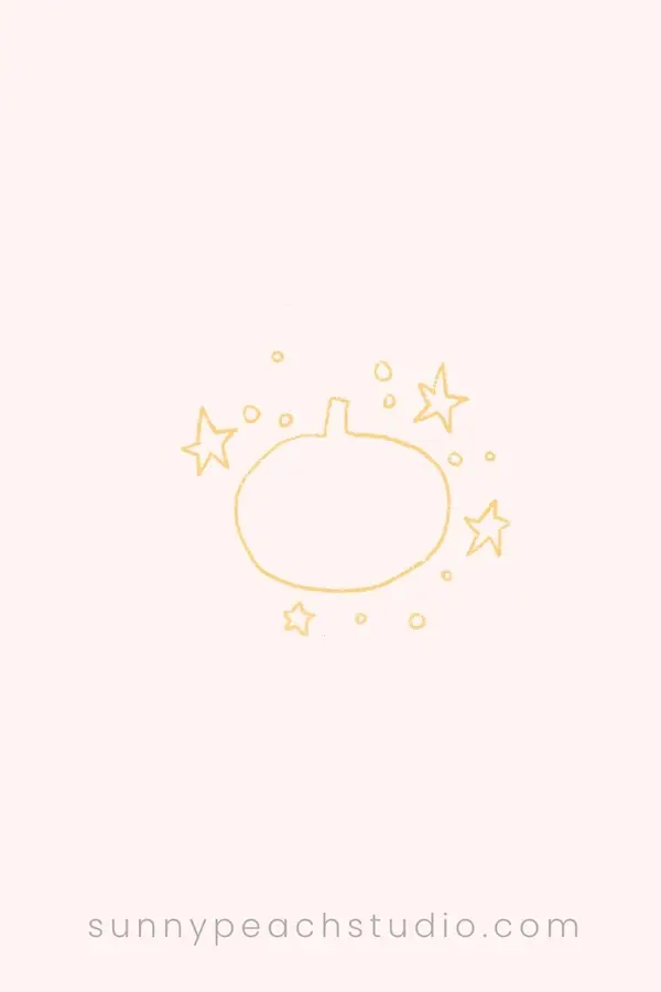 Light yellow outline of a pumpkin surrounded by stars and dots
