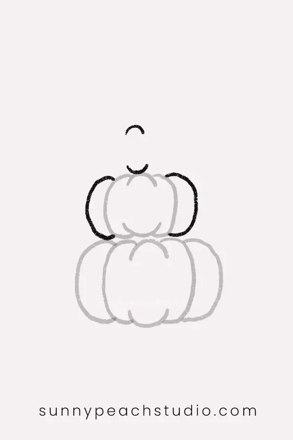 Start the third pumpkin above the stack with simple curved lines