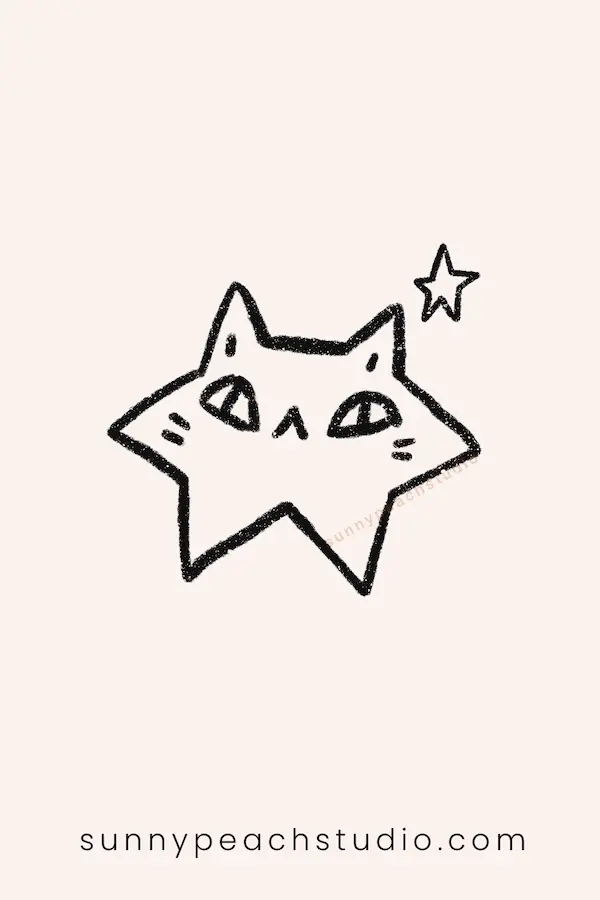 Simple outline drawing of a cute star-shaped cat