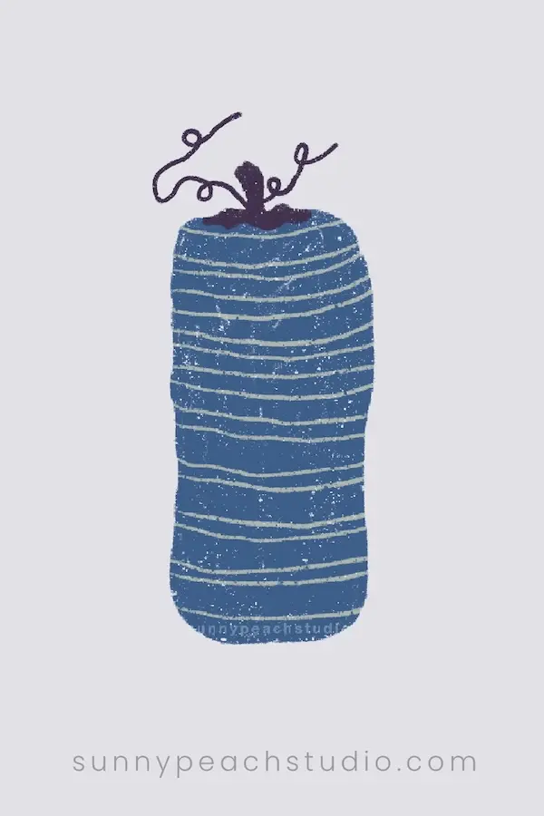 Tall blue pumpkin drawing with simple horizontal stripe details